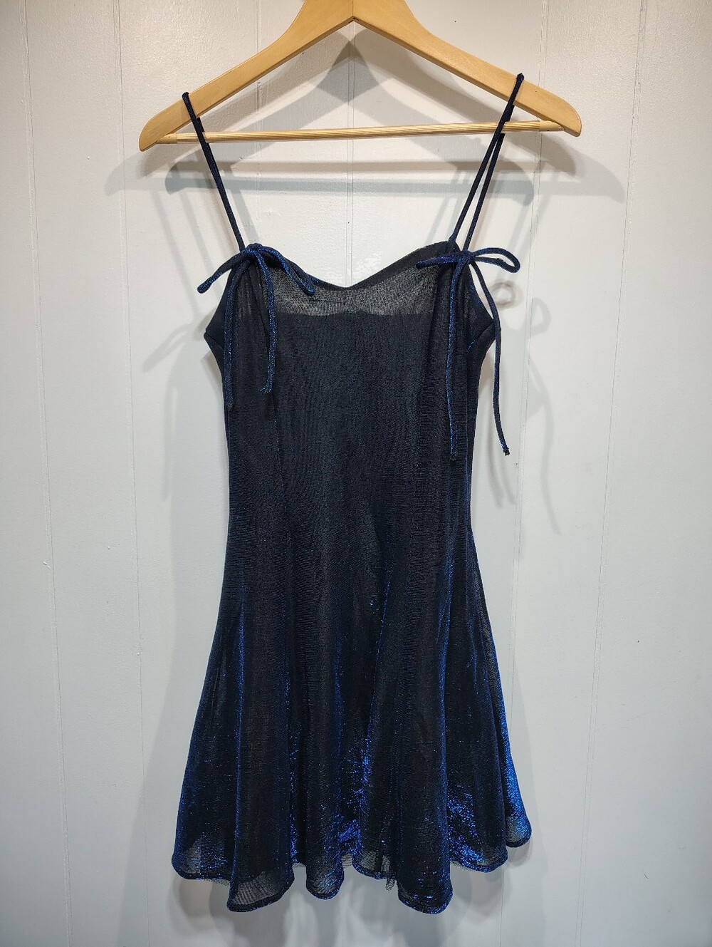 VTG 90s All That Jazz Iridescent Metallic Blue Black Mini Dress 9